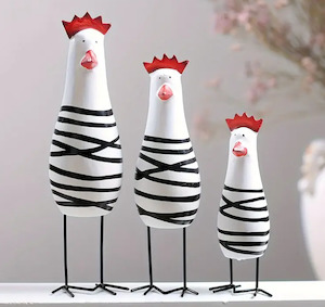 Wooden Rooster Statue Set of 3