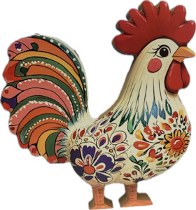Wooden Standing Rooster W Flowers