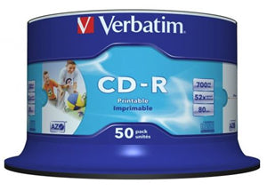 Media: Verbatim CD-R 700MB 52x White Inkjet Printable 50 Pack on Spindle