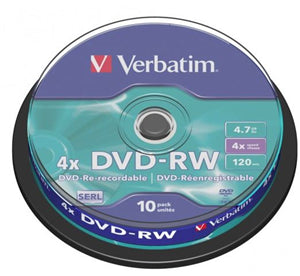 Media: Verbatim DVD-RW 4.7GB 4x 10 Pack on Spindle