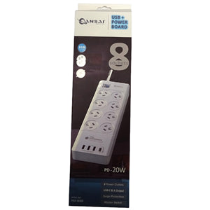 Surge Spike Protectors: Sansai 8 Way Surge Powerboard with 3x USB Charging Ports