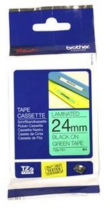 Labelling Devices: Brother TZe-751 24mm x 8m Black on Green Tape