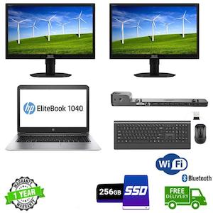 Weekend Specials Pc Traders: Laptop Dual Screen Combo - HP EliteBook Folio 1040 G3 Intel i5 Turbo 3.0GHz 8GB RAM 256GB SSD 14" LCD WIN 10 Pro 2X 24" Monitors