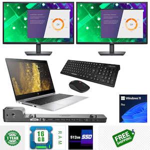 Boxing Day Specials: Combo HP EliteBook 840 G5 Laptop i5 Turbo upto 3.6 GHz 16GB RAM 512GB SSD 14 Inch HD Webcam Windows 11 Pro 2X 24” Monitors Dock keyboard Mouse