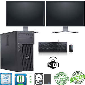 Gaming Pc: Dell Precision Tower T1700 Ex lease PC Intel i7-4770 3.40GHZ 16GB RAM 256GB SSD Nvidia Quadro K4200 4GB Graphics Card Windows 10 Pro Ready 2X 22" Monitors WIFI