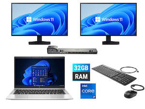 Hp Computers: HP EliteBook 840 G7 Ex lease Laptop i7 Turbo 4.9GHz 32GB RAM 512GB SSD 14" Win 11 Pro 2X 23" Ex Lease Monitors HP UltraSlim Dock