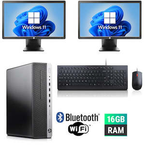 24 Hour Specials: Dual Screen Setup HP EliteDesk 800 G3 SFF Ex-Lease Intel i5 7500 Turbo 3.8GHZ 16GB RAM 512GB SSD WIFI Windows 11 includes 2X 22" LCD