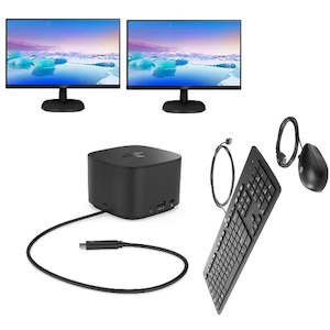 Dual Screen 2X 22" LCD HP USB C DOCK KEYBOARD AND MOUSE Cables and Power Supply Included