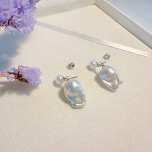 Pearl Stud Earring: Double Pearl Baroque Earrings