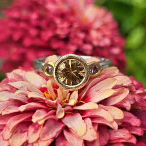 Products: Chloris ring. gold zircon and pink sapphire. Silver, 24ct gold and 9ct red gold - Penelope Barnhill Jewellery