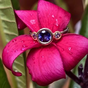 Chloris Ring. iolite with lilac spinel, 24ct, 18ct, 9ct and silver. Size O - Pen&hellip;