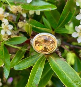 Products: Contessa Ring. 12x10mm Brazilian citrine, silver and 24ct gold. Size R - Penelope Barnhill Jewellery