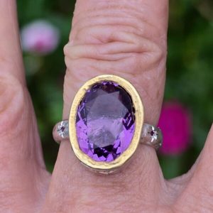 Empress ring, 15x11mm Brazilian amethyst with green sapphire and ruby. Silver an&hellip;