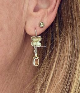 Wild flower earrings with citrine. silver, 18ct and 24ct gold - Penelope Barnhill Jewellery