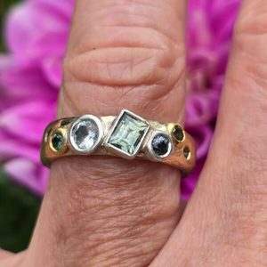 The Gathering ring. 9ct gold, sterling silver, Madagascan sapphires, and white t&hellip;