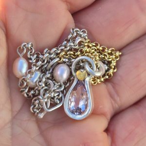Balancing Act necklace. morganite pear, silver, pearls, 9ct and 24ct gold - Pene&hellip;
