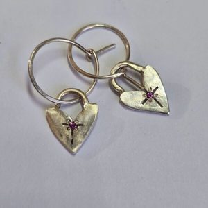 Products: Locket hoops with pink sapphire, pure silver and sterling silver - Penelope Barnhill Jewellery