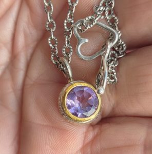 Products: Manuka necklace. rose du France amethyst, silver and 24ct gold. - Penelope Barnhill Jewellery