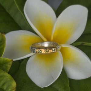 Products: Eclipse Ring. 24ct gold, silver, unheated green and yellow sapphires. Size O - Penelope Barnhill Jewellery