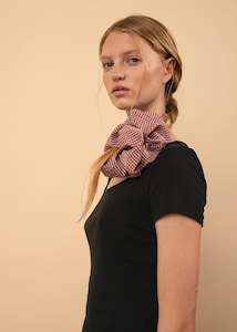Silk Cotton Scrunchie (Pink Brown Gingham)