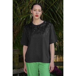 Products: Curate - Splashes of Sparkle T-shirt - Black - Peonies of Martinborough