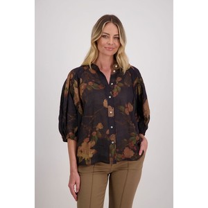 Products: Briarwood - Harlow Floral Ramie Shirt - Black - Peonies of Martinborough