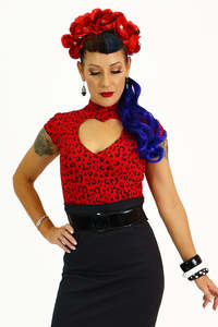Sz 16: BONSAI KITTEN RED HEART LEOPARD TOP | 16