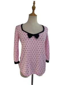 Preloved Tops: BONSAI KITTEN PINK POLKADOT TOP SZ 12