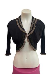 Cardigans: DIDER GOLD & BLACK RUFFLE BOLERO SZ 14