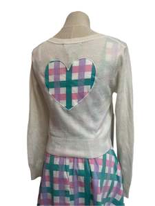 Cardigans: COLLECTIF - PINK & GREEN HEART CARDIGAN sz 8/10