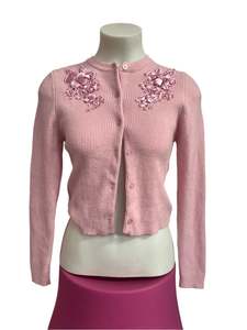 Cardigans: PINK EMBROIDERED CARDIGAN SZ S/10