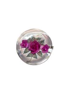 Brooches 2: ROUND FUSCHIA ROSE LUCITE BROOCH