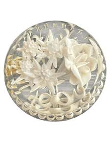 Hair: ROUND PAPER FLOWERS LUCITE BROOCH