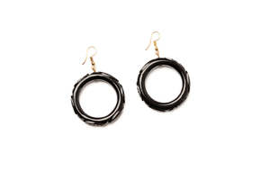 Jewellery 1: BLACK HEAVY CARVE DROP HOOP EARRINGS
