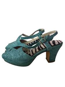 Rewind Shoes: BAIT BLUE GLITTER HEELS | 6.5