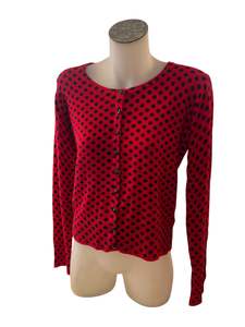 Sz 12: VOODOO VIXEN RED POLKADOT CARDIGAN | M