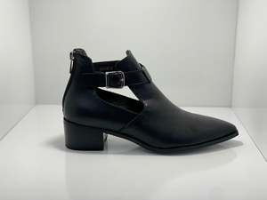 A E: Justine Leather Pointed boot with Back Zip & Buckle A & E