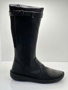 Mid Calf Boots: Cabello Calf Length Crinkle Leather Boot