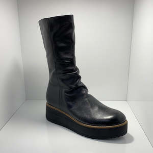 Mid Calf Boots: Nani Leather Calf Length Platform Heel Boot Top End