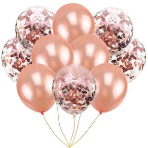 Adult Party Balloons: Rose Gold confetti balloons - 10 pcs