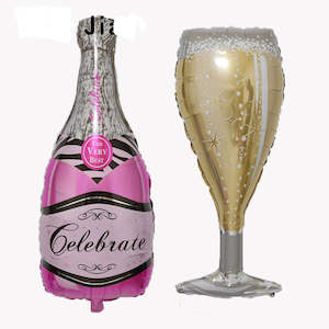 Pink champagne bottle and glass foil balloons - foil - Adult Party