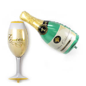 Adult Party Balloons: Champagne bottle and glass balloon - foil - Adult Party