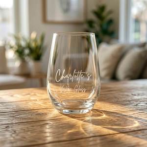 Personalised Unique Christmas Gifts: Personalised Stemless Wine Glass with Name