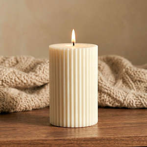 Custom Scented Ribbed Pillar Soy Wax Candle