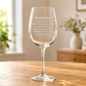 Personalised Coach Wine Glass with Name and Quote