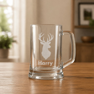 Personalised Beer Glasses: Personalised Beer Mug with Stag and Name
