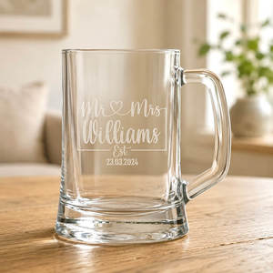 Personalised Beer Glasses: Personalised Mr & Mrs Beer Glass