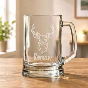 Personalised Beer Glasses: Engraved Stag Beer Glass with Personalised Name