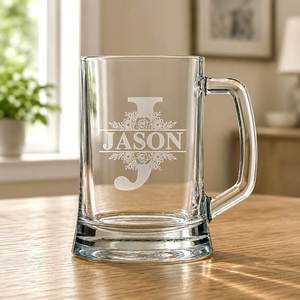 Personalised Beer Glasses: Personalised Split Monogram Beer Mug