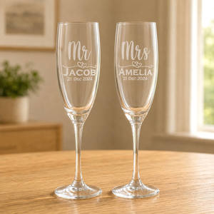 Personalised Mr & Mrs Champagne Flutes